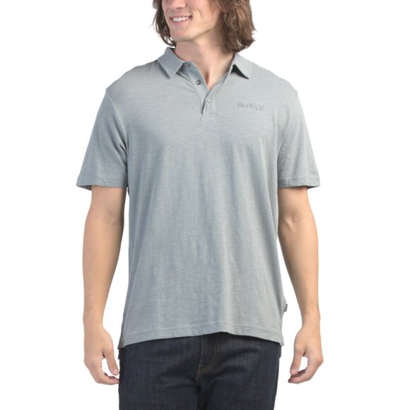 HURLEY Grey/blue Embroidered Logo Polo - Picture 1 of 2